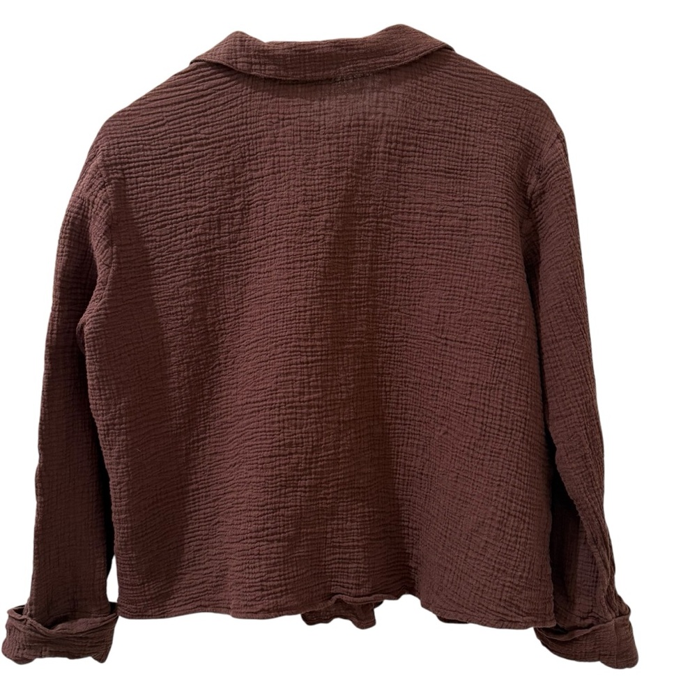 Abercrombie & Fitch Oversized Gauze Tie Front Shirt Brown Long Sleeve Top Size L - Picture 6 of 8